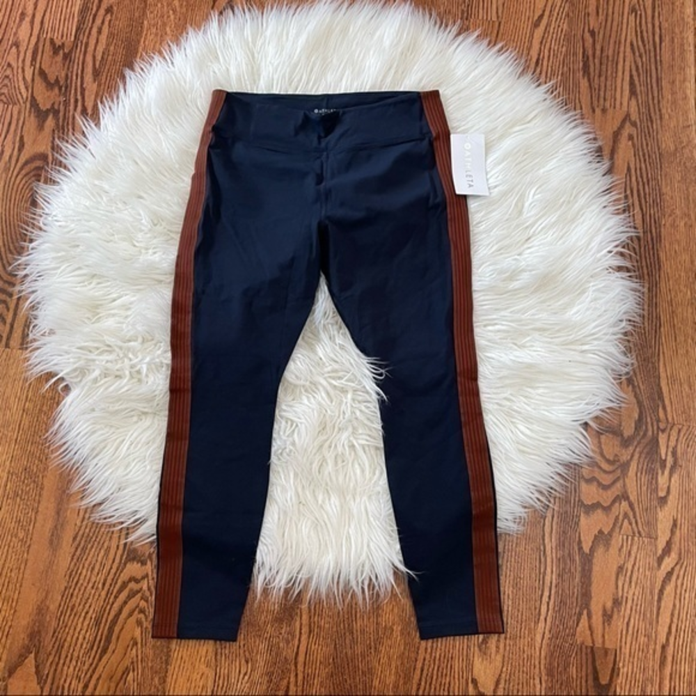 Athleta track tux navy leggings pants size Large Petite NWT